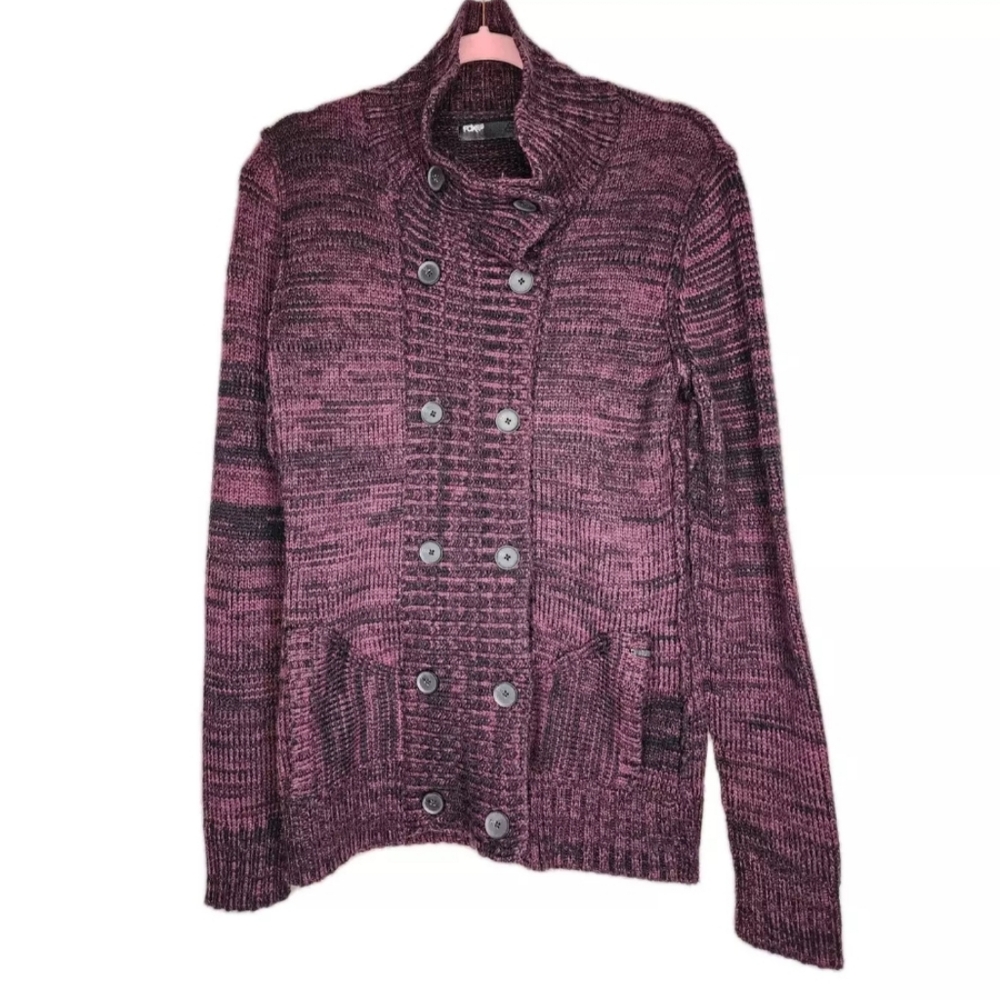 Fox Racing High Neck Cardigan Sweater in Marled Purple and Black Size XL